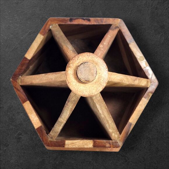 Solid Wood Rotating Chevron Caddy 8.5" Rustic Desk Organizer Inlay Decor Turns - Picture 5 of 9